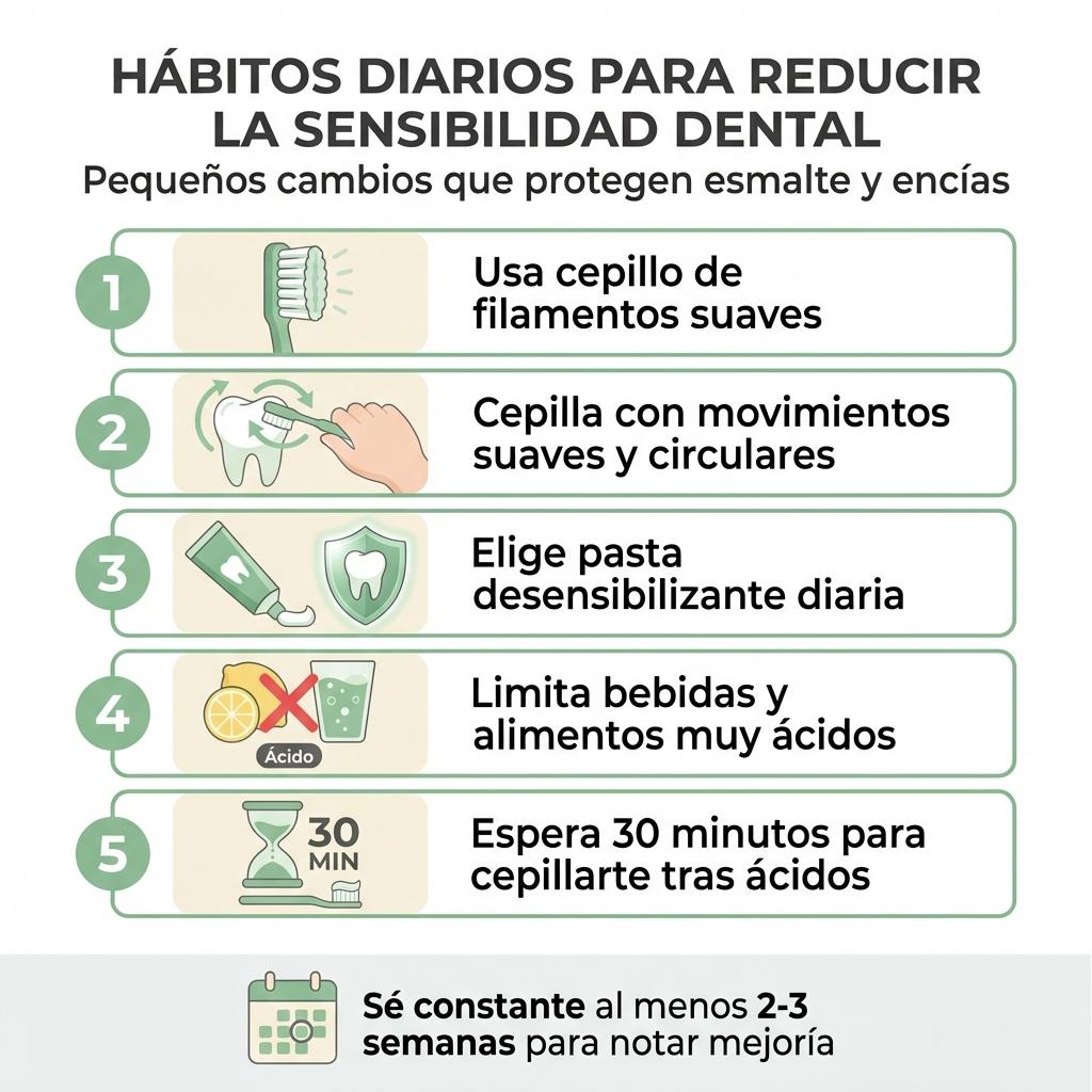 Diagrama de flujo que muestra el recorrido desde la sensibilidad dental leve hasta la necesidad de acudir al dentista.
