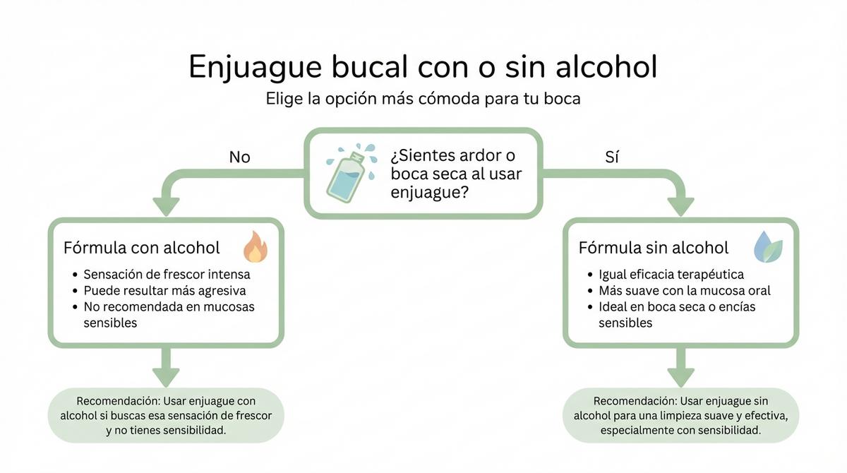 Infografía con los pasos básicos para usar correctamente el enjuague bucal