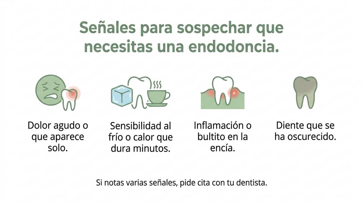 Diagrama con las principales señales que pueden indicar la necesidad de una endodoncia.
